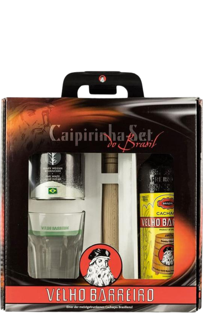 Velho Barreiro Set Cachaca Velho Barreiro Caipirinha 0,7l 39% se skleničkou + Dárkové Balení