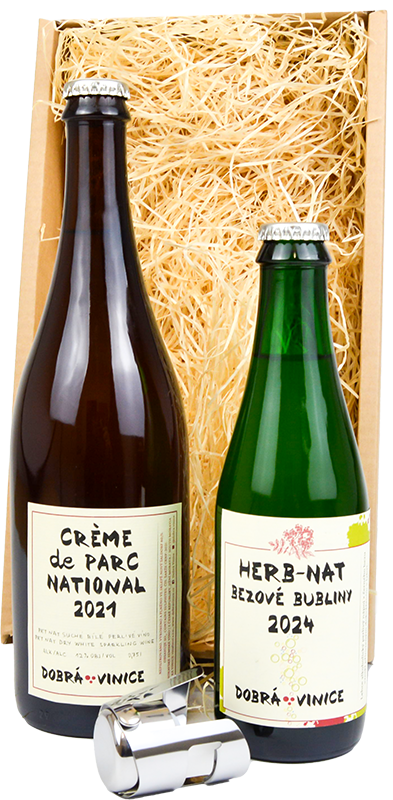 Dobrá Vinice Set Dobrá Vinice Créme de Parc National 2021 a Herb-nat bezové bubliny 2024+ stopper + dárkové balení