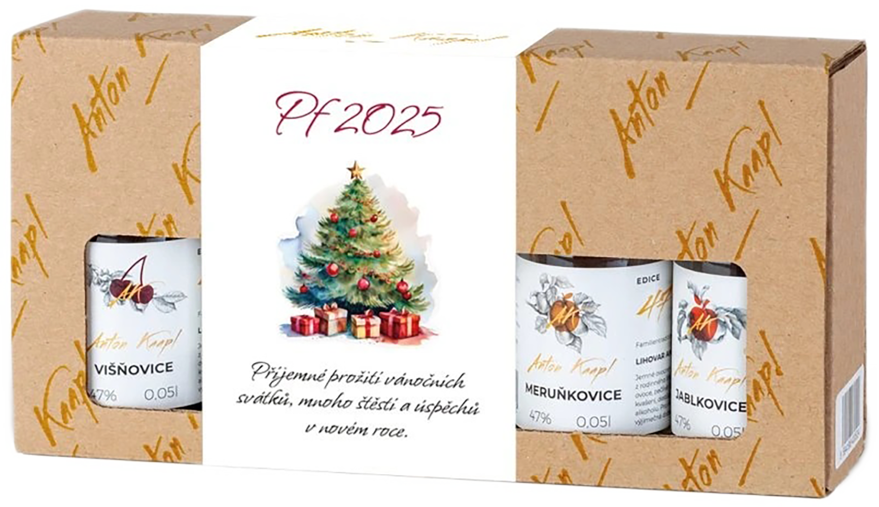 Anton Kaapl Set Anton Kaapl Přírodní dárkové balení destilátů s vánočním přebalem 5 x 0,05l