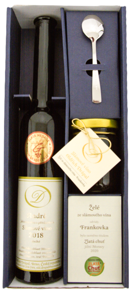 Oldřich Drápal slámové víno Set Oldřich Drápal André, vinné želé a lžička + Dárkové balení