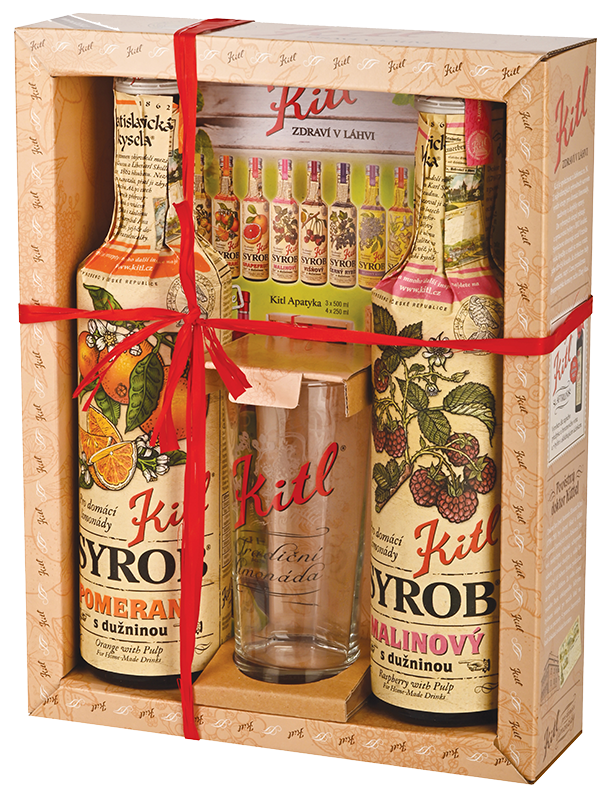 KITL Dárková kazeta se skleničkou pomeranč + malina 2 x 500 ml